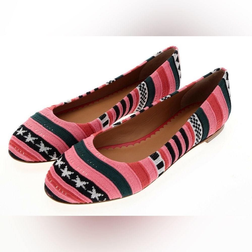 MISSONI Star Stripe Fabric Ballerina Ballet Flats‎ Pink Black Red Size 37